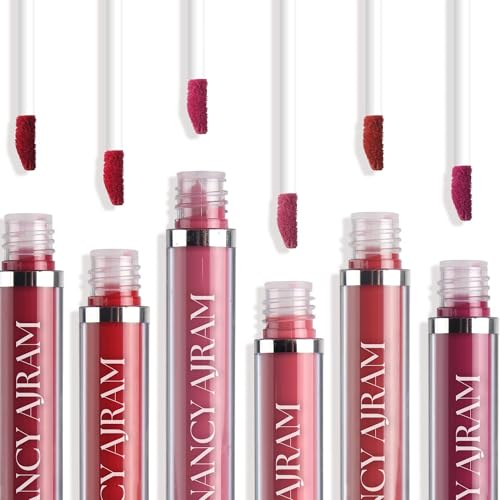 Image of NANCY AJRAM 6Pcs Liquid Matte Nude Lipstick Set - Velvet Waterproof Mini Lipstick Kit for Women, Non-Stick Formula