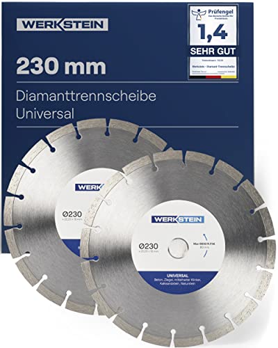 WERKSTEIN 2x Disco de Diamante Universal 230 mm x 22,23 mm x 10 mm I Corte limpio y duradero I Disco de Diamante de 230 mm para Cortar Hormigón, Ladrillos, Basalto I Juego de 2