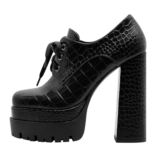 Women's Platform Pumps Round Toe Lace Up Oxford Shoes 15cm/6 inch Chunky Heel Ankle Booties2