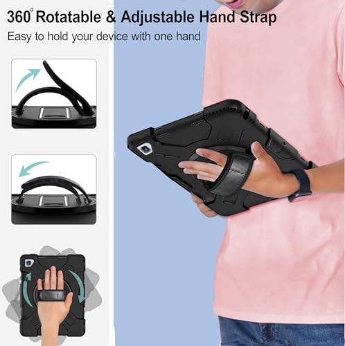 Image of TGK Heavy Duty Hybrid Case for Samsung Galaxy Tab A7 Lite 8.7 inch Shockproof Sturdy Cover with Rotating Stand, Handle and Pen Holder Black