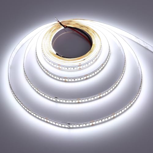 TOPAI 24V Ruban LED 5M Blanc Froid Haute Luminosité 11000Lm, SMD 2835 Bande LED 6000K Adhesive 238LEDs/M Flexible Découpable IP20 Non Étanche pour Maison Chambre Cuisine Éclairage commercial