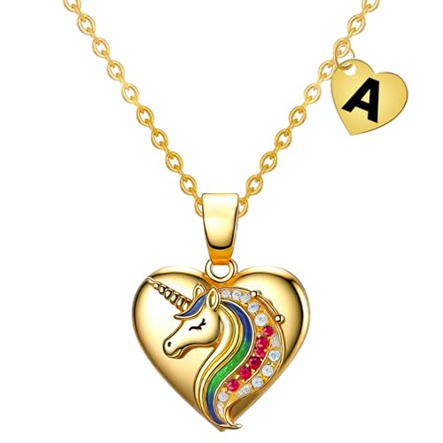 Cute Initial Necklaces for Girls - Colorful CZ Heart Pendant Necklace for Teen Preteen, Personalized Little Girls Jewelry Gifts for Kids