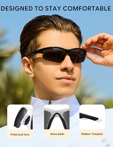 Image of BIRCEN Mens Polarized Sunglasses for Sports: TR90 Lightweight Sun Glasses Wrap Around Shades for Fishing Driving Cycling