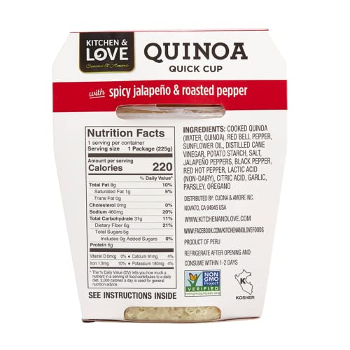 Kitchen & Love Jalapeno & Roasted Pepper Quinoa Quick Meal 6-Pack | Vegan, Gluten-Free, Ready-to-Eat, No Refrigeration Required