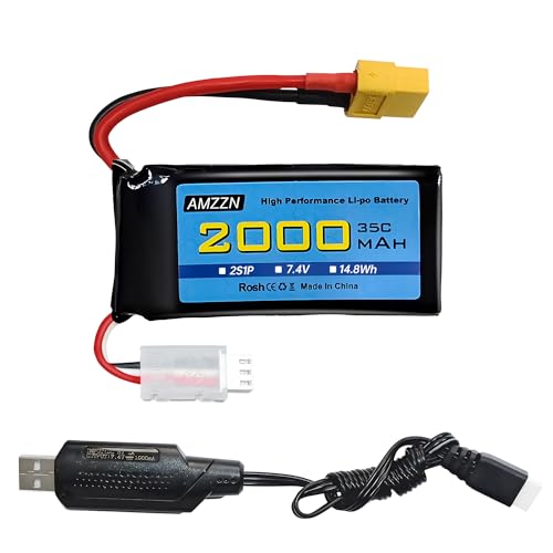 Batterie LiPo 7.4V 2000mAh 35C 2S XT60 accu rechargeable pour hélicoptère et navire RC