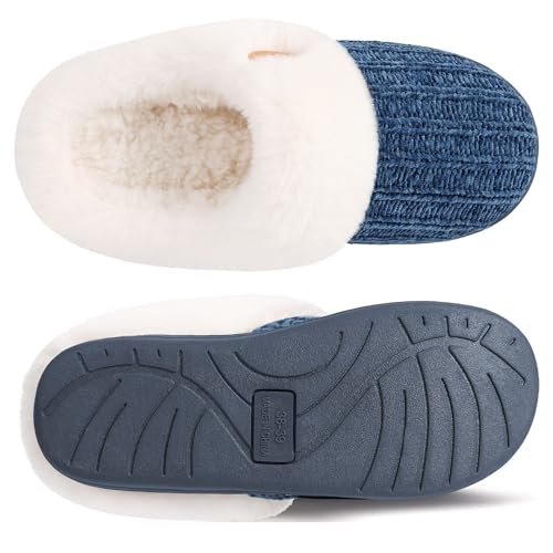 Image of Evshine Warm Knit House Slippers for Women Comfy Wool-Like Lined Chenille Slippers with Memory Foam and Indoor Outdoor Soles