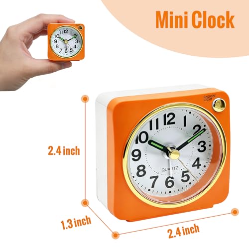 Image of Lamisola Ultra Small Battery Analog Travel Alarm Clock, Retro Bedside Desk Clocks for Bedrooms, Vintage Home Decor for Bathroom Kichen Office Room,Orange