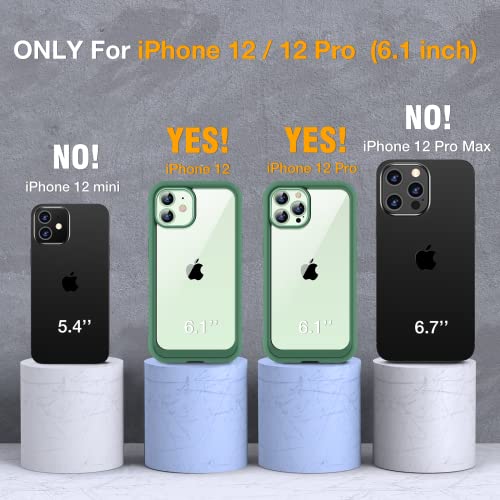 Image of Miracase Glass Series for iPhone 12 /12 Pro Case 6.1 inch, Upgraded Full-Body Rugged Phone Bumper Case Cover with Built-in 9H Tempered Glass Screen Protector and Camera Protector, Green