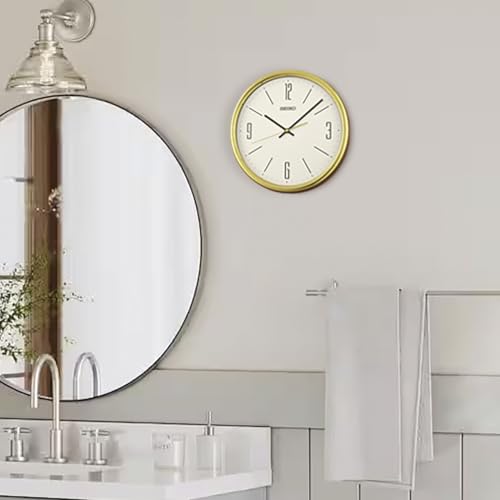 SEIKO QXA856GLH Wood Case, Bold Gold Rim Non Ticking Wall Clock, Gold, 14 Inch - Image 3
