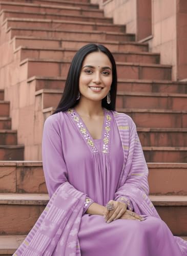Image of SHIENZY Women's Embroidered Kurta Pant Set with Dupatta | Straight Kurta Set for Women | Ethnic Kurta Set for Women, Traditional Indian Kurta Pant Dupatta Set