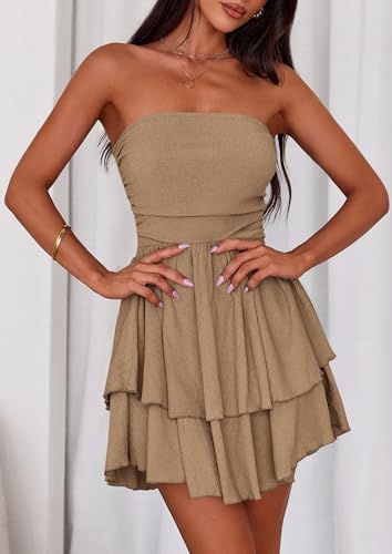 Image of PRETTYGARDEN Women's 2026 Summer Strapless Tube Mini Dress Off Shoulder Smocked Ruffle A Line Flowy Short Party Club Dresses