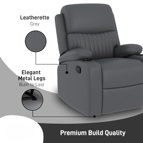 Image of Amazon Brand - Solimo Orleans | Single Seater Sofa Recliner | Manual Recliner (Leatherette Grey)