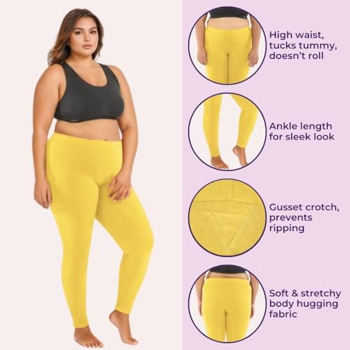 Image of Adira | Plus Size Leggings for Women | Plus Size Leggings for Women | High Waist | Ankle Length | Soft Cotton & Elastane Blend | Non-See-Through | Gusset Crotch Prevents Ripping