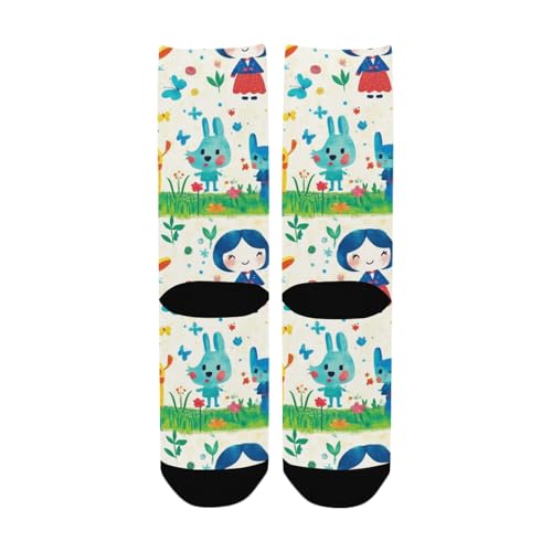 KLL Giraffe cartoon cute girl compression crew socks running casual wicking mid crew socks (1-Pair)4