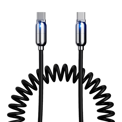 Trozk USB C Cable 100W Fast Charging Android Charger Type C Auto Coiled Retractable Phone Car Cord 1.3ft-6ft for Google Pixel Samsung Galaxy Android