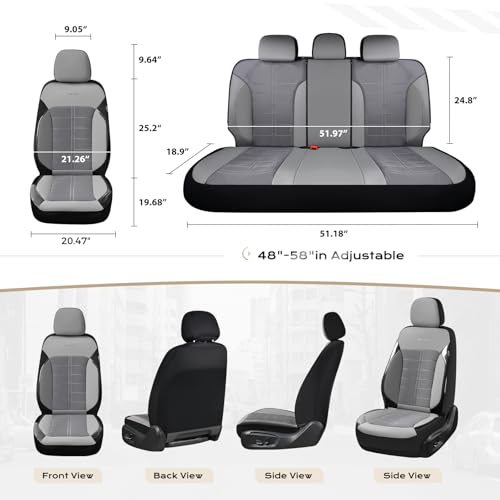 Image of Coverado Leather and Air Mesh Seat Cover, Car Seat Cover Rear Seats, 3D Breathable Seat Protectors Sports Carbon Fiber Design Airbag Compatible Comfort Universal for Most Cars, Van,Trucks, SUV, Grey