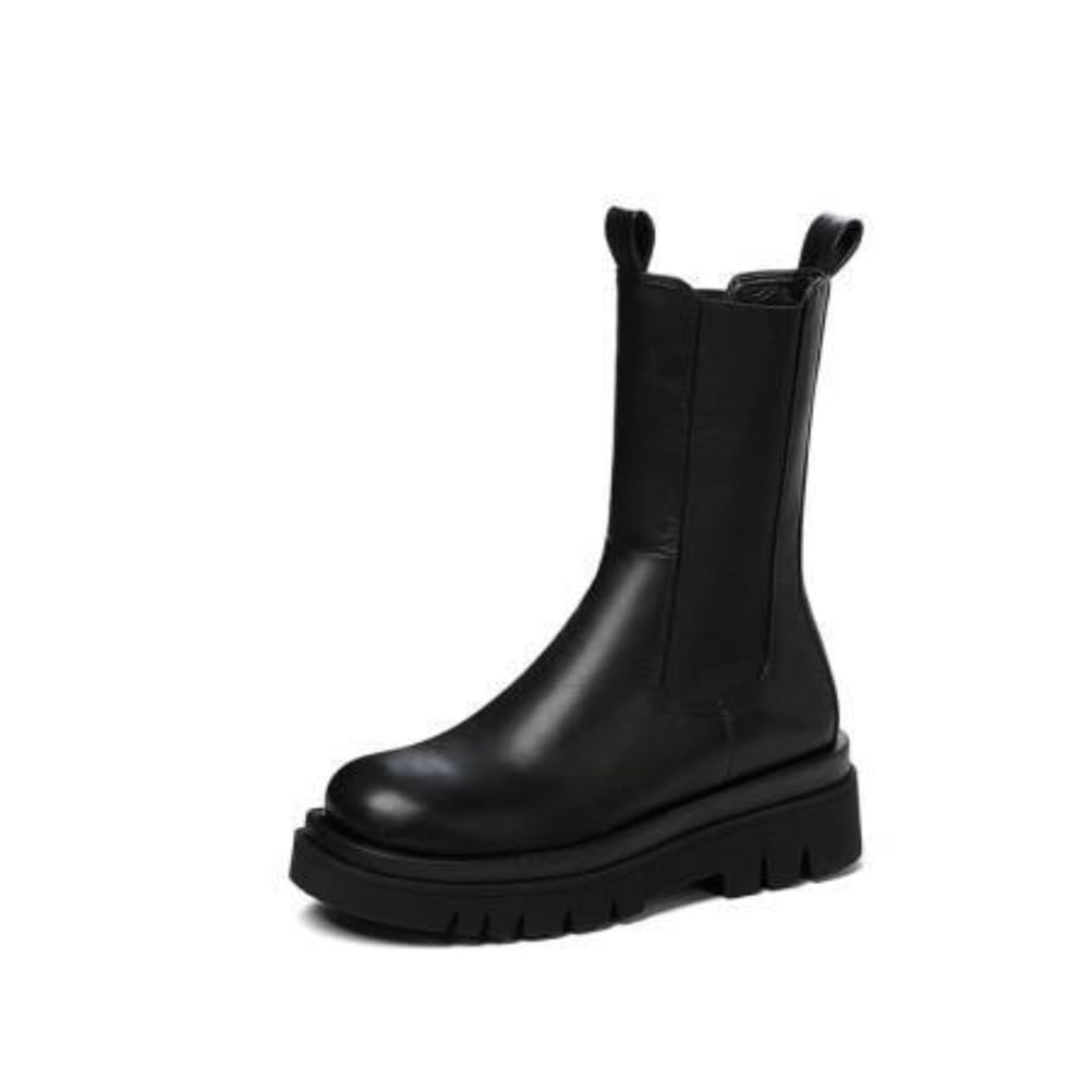 Womens Chunky Platform Chelsea Boots Round Toe Slip On Faux Leather Cushioned Insole Comfortable Durable Non Slip Casual