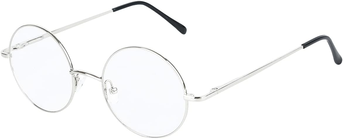 Bestum Retro Round Optical Spring Hinge Metal Glasses Frame Clear lens (Silver, 42mm (small size))