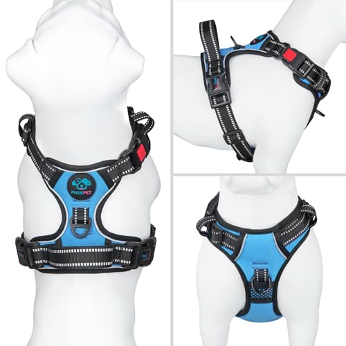 Image of PHOEPET Reflective Dog Harness Large Breed Adjustable No Pull Vest with Handle 2 Metal Rings 3 Buckles [Easy to Put on & Take Off](L, Blue)