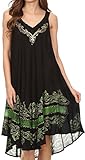 Sakkas 16605 - Gasha Sleeveless Mid Length Caftan Dress with Embroidery Details and V Neck - Black/Green - OS