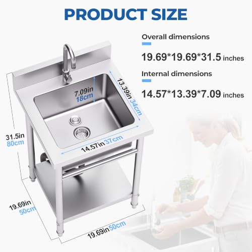 Image of 20 inch Stainless Steel Utility Sink,Hot and Cold Water Mixer Tap With 360 Rotation,Suitable For Kitchens, Bathrooms, Farmhouses, Outdoor areas, and other Locations Where Water is Needed.