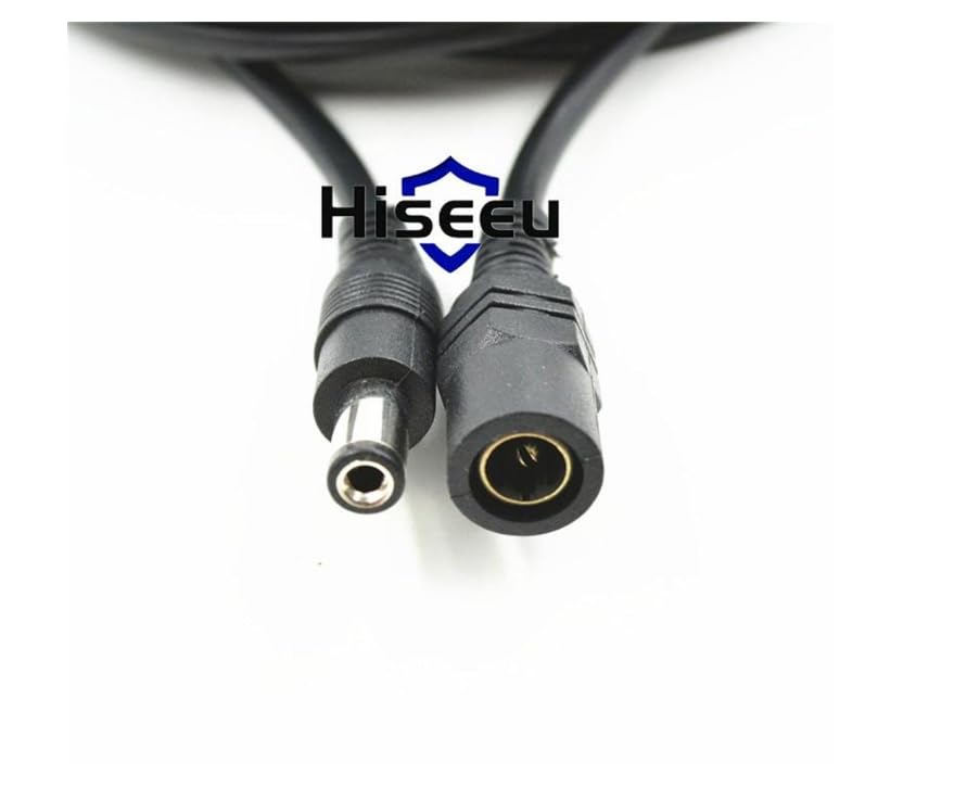 Close-up view of the male and female DC power connectors.