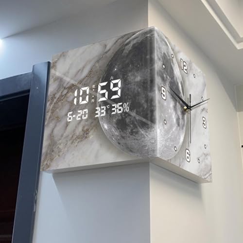 Image of Bnf Lunar Pattern Wall Mounted Corner Clock Wall Decoration for Kitchen Creative 26x26x26cm|Home & Garden | Home Dcor| Clocks | Wall Clocks