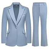 TRONSTORE DAMENANZUG, 2-TEILIGES SET, NADELSTREIFEN, BLAZER UND BOOTCUT, ELEGANTE HOSE, SET FÜR ARBEIT, BÜRO, BUSINESS OUTFITS, HIMMELBLAU, MITTEL