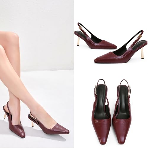 Image of iiimmu Slingback Heels for Women 3.5 in / 4 in Kitten Heel Closed Toe Pumps Dress Shoes
