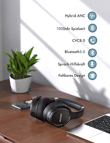 Mpow Noise Cancelling Kopfhörer 100 Std,Bluetooth 5.0 Kopfhörer Over Ear Hybrid ANC Kopfhoerer mit 40mm Treiber, Sprachsteuerung, Eingebaut Mikrofon CVC8.0, HiFi für iOS Android TV PC Online-Klasse – Bild 3