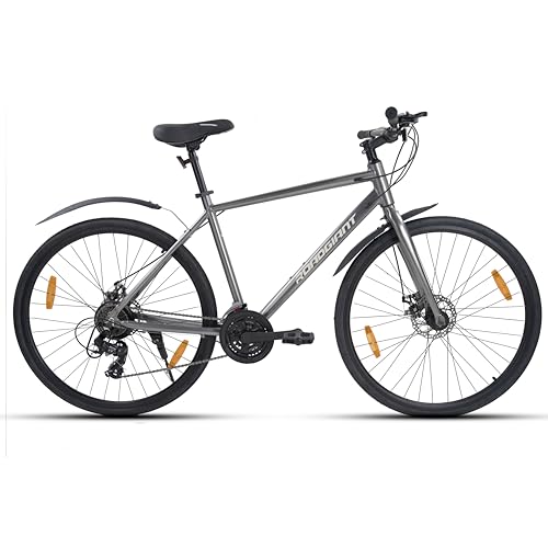 Image of ROADGIANT BRO-Code 700C Hybrid Bicycle | Dual Disc Brake | 21 Speed Shimano | Aluminum Frame | Light Weight | Unisex | for All-Terrain Riding | Grey