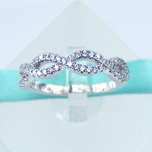 Infinity Crossover Swirl Wedding Band, 925 Sterling Silver Ring, Simulated Diamond Cubic Zirconia Stones, Round Cut, Women