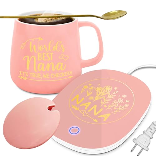 Nana Gifts, Mothers Day Nana Gifts from Grandkids Coffee Mug Warmer & Mug, Auto Shut Off Smart Warmer Coaster for Birthday, Smart Electric Beverage Warmer for Coffee, Tea