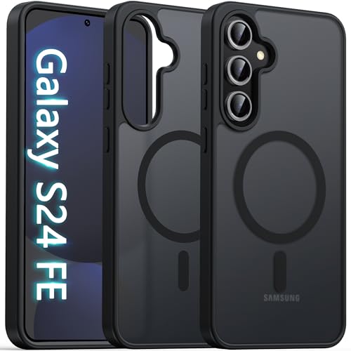 Image of Oterkin Magnetic Samsung Galaxy S24 FE Case, Black | Matte, Compatible with MagSafe, Frosted Translucent, Shockproof Anti-Scratch Slim Fit, Military Grade Protection