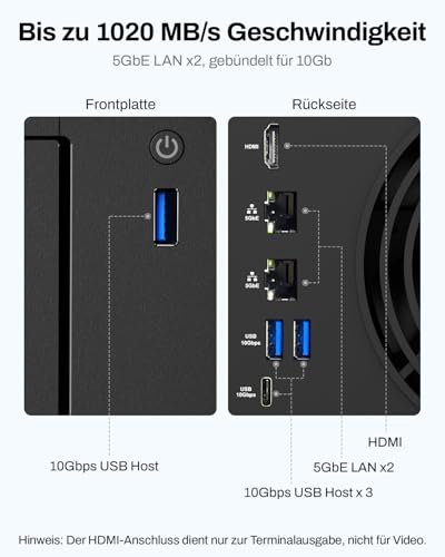 TERRAMASTER F2-425 Plus NAS-Speicher – 2 Einschübe, Intel N150 Quad-Core-CPU, 8 GB RAM DDR5, 5GbE LAN x 2, M.2-Steckplatz x 3, Netzwerkspeicher für Teamarbeit, Multimedia-Server (ohne Festplatte)