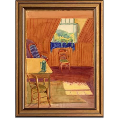 Vintage Gold Framed Cozy Attic Interior Painting Poster Canvas Print