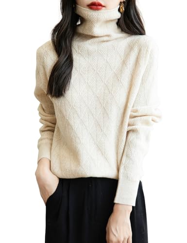 Women's 100% Merino Wool Sweater 2025 Fall Winter Fashion Turtleneck Warm Long Sleeve Cable Knit Sweater Tops