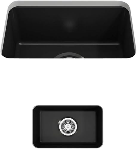 BOCCHI Sotto - Fregadero de barra de doble montaje de arcilla refractaria de 12 pulgadas con colador en negro mate