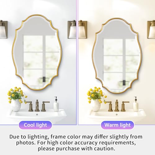 Scalloped Oval Wall Mirror, 24“X36” Gold Bathroom Vanity Mirror, Ornate Decorative Mirror for Living Room, Washroom, Bedroom - Image 3