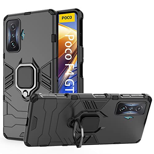 ESTH® Funda para Xiaomi Poco F4 GT con Giratorio Soporte de 360° [5X Grado Militar Anti-caída Protección] Carcasa Parachoque PC + TPU, Negro
