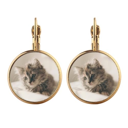 Boucles d'oreilles chat gris clip pendantes cadeau idéal pour femme sans perçage