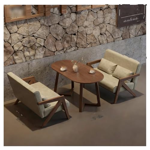 KIBONCY Juego De Muebles De Madera Maciza For Cafetería, Sofá Tapizado De Cuero, Mesa Y Sillas, For Salón De Negocios, Comedor, Casa De Huéspedes, Tienda De Postres(C)