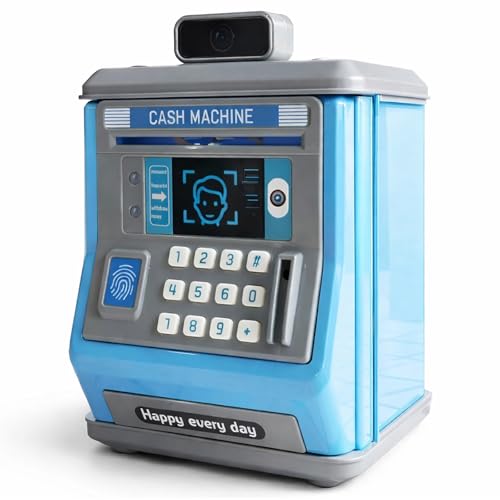 Tirelire Électronique pour Enfants avec Mot de Passe Personnalisable, Coffre-Fort Enfant avec Carte & Empreinte Digitale, Tirelire Personnalisée Garçon...