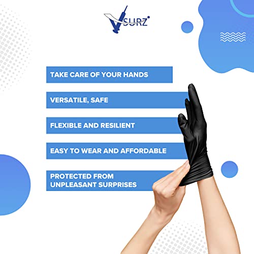 Image of Black Nitrile Gloves, Disposable, Heavy Duty, Powder Free, Latex Free, Large Size, Food Safe, Textured Grip (SMALL)