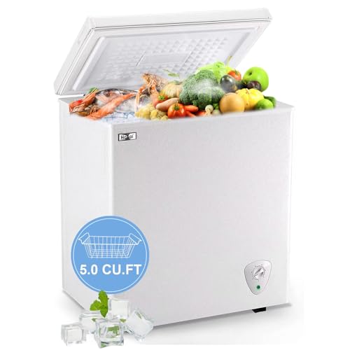 Image of WANAI Chest Freezer 5.0 Cu.Ft Compact Chest Freezers with 7 Adjustable Thermostat Top Open Door Freezer Compressor Cooling with Removable Storage Basket, Energy Saving Perfect for Home Bar Dorm