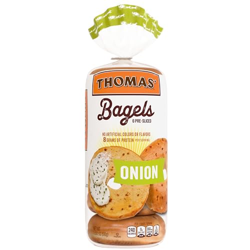 Thomas' Onion Bagels, 6 count, (3.0 oz each), 8g Protein, Kosher Bagels, 18 oz Bag