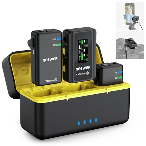 Image of NEEWER CM28 Max Wireless Lavalier Microphone System with Charging Case 48KHz /24Bit Lossless Float Recording Noise Cancellation 8GB Storage 25Hrs Battery 300m Range for iPhone iPad Android Camera PC