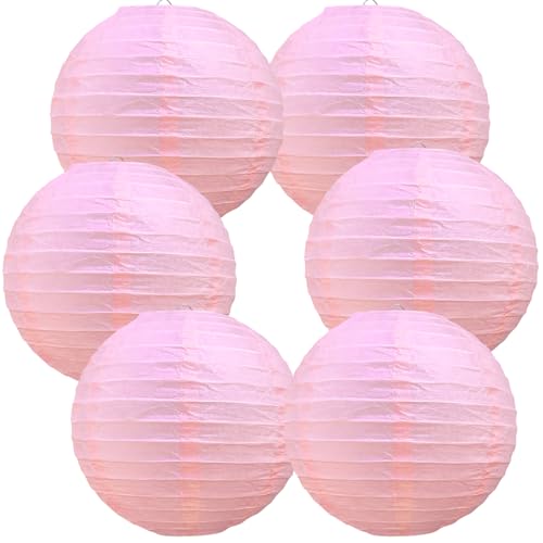 BEISHIDA 6-Inch Pink Round Paper Lanterns Hanging Decorative Chinese Paper Lanterns Lamp for Valentine Birthday Wedding Party Decoration and Baby Bridal Shower?6 Packs?