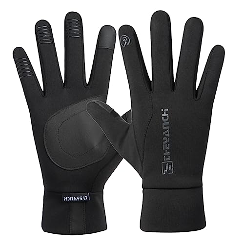 POPETPOP 1Pair Winter Screen Riding Gloves Windproof Non Slip All Finger Bicycling Mittens Black XL for Mountain and Road Bikes Present for Cyclists