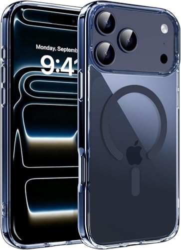 Image of VONZEE Translucent Clear Back Cover Compatible with (iPhone 17 Pro Case)(2025), PC Shockproof Scratch Resistant, Non-Yellowing, Support Mag-Safe Wireless Magnetic Charging - Blue|6.3''